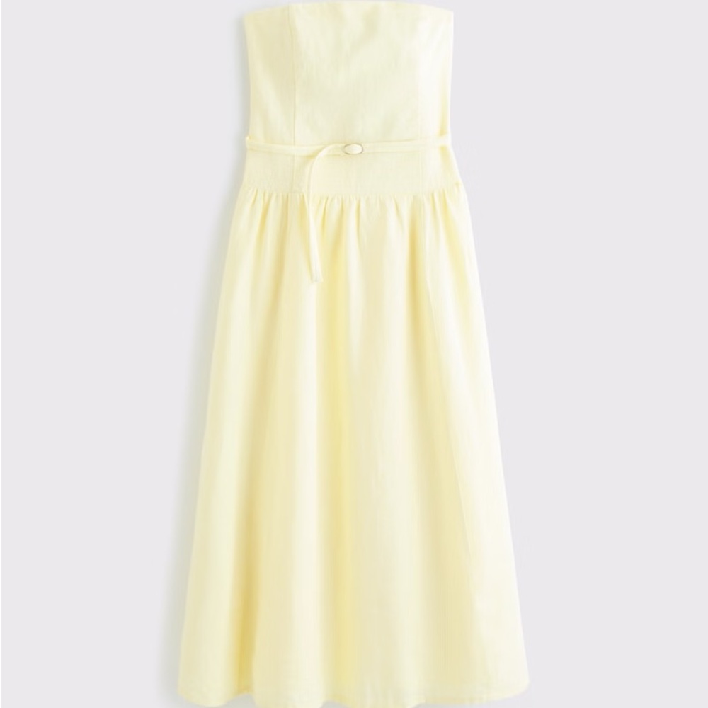 Abercrombie & Fitch premium linen drop waist yellow midi dress small - Picture 6 of 6